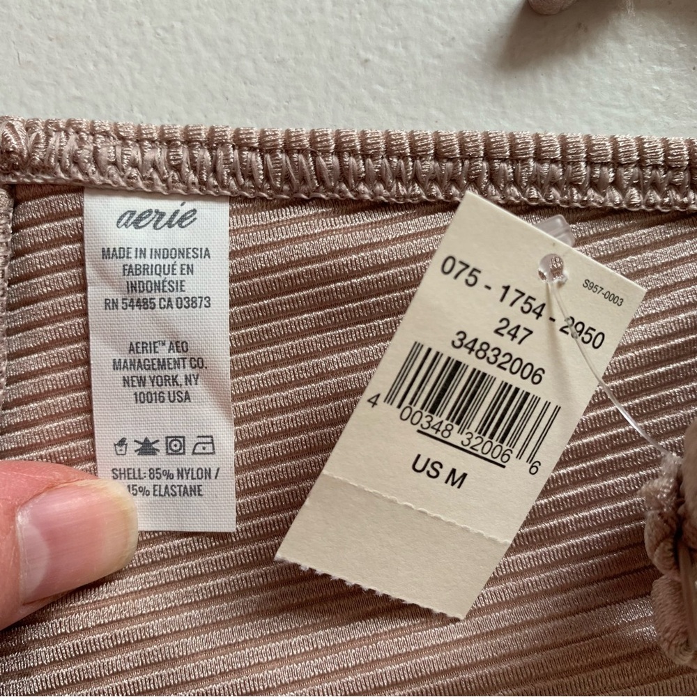 aerie Ribbed Tie-Side Bikini Bottoms in Mauve Taupe - Picture 6 of 12